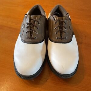 Footjoy Golf Men's Shoes 45330 Size 10W FJ Oxford Lace Up Brown/White Saddle